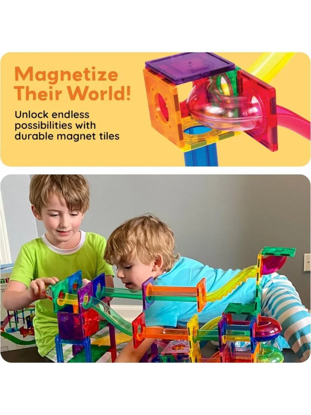 100-Piece Magnetic Marble Run & Race Track Set - STEM Toy for Ages 3